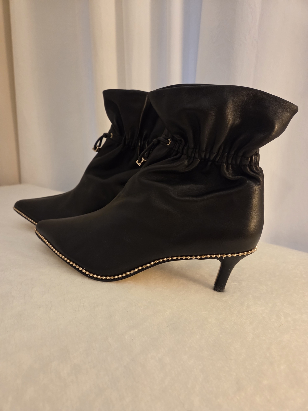 Coach Black Pointed Toe Heel Ankle Booties with Drawstring -  Wynie Bootie Style